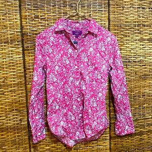 EUC J. Crew Liberty London Multicolor Pink White Floral hi lo Blouse 00